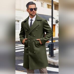 Men's Olive Double-Breasted Trench Coat (Opened bag to determine correct size)